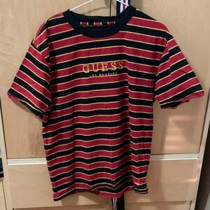 Guess Red and Black Striped Short Sleeve Tee